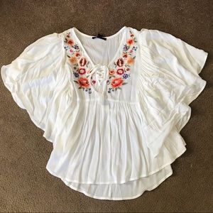 Flutter Sleeve Embroidered Top
